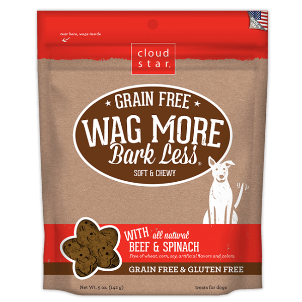 Cloud Star Wag More Bark Less Soft and Chewy Grain Free Beef and Spinach Dog Treats For Sale