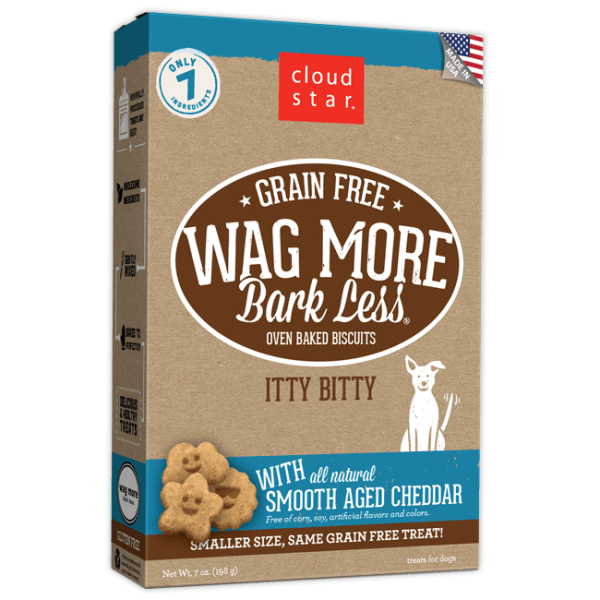 Cloud Star Wag More Bark Less Oven Baked Grain Free Itty Bitty Smooth Aged Cheddar Dog Treats Hot on Sale