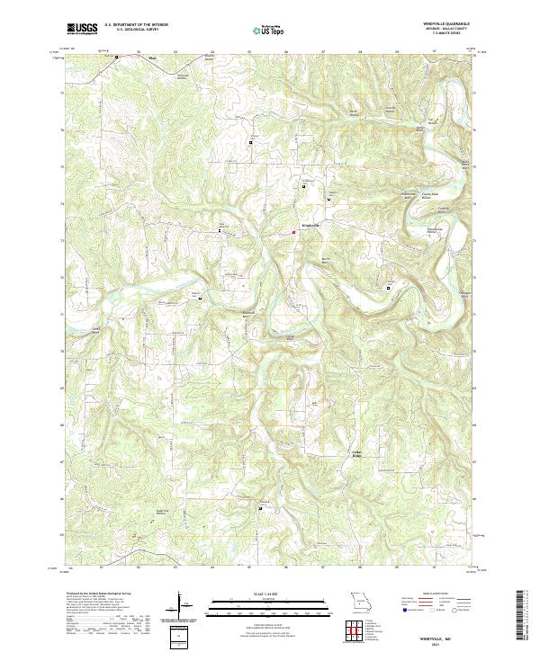 USGS US Topo 7.5-minute map for Windyville MO 2021 For Sale