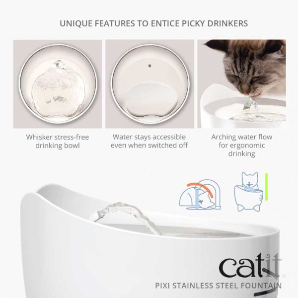 Catit Pixi Drinking Fountain Stainless Steel White 2.5L Sale