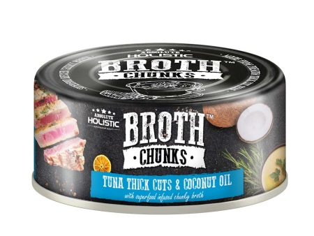 Absolute Holistic Broth Chunks Tuna Thick Cuts & Coconut Oil Grain-Free Canned Food For Cats & Dogs 80g on Sale