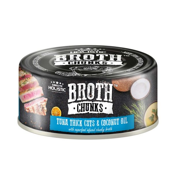 Absolute Holistic Broth Chunks Tuna Thick Cuts & Coconut Oil Grain-Free Canned Food For Cats & Dogs 80g on Sale