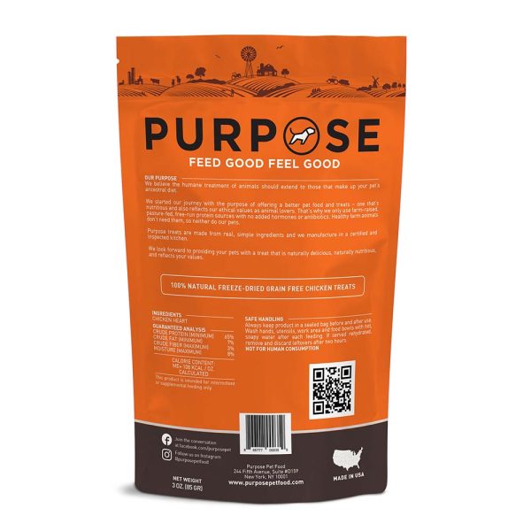 Purpose Chicken Heart Grain-Free Freeze-Dried Treats For Cats & Dogs 3oz For Sale