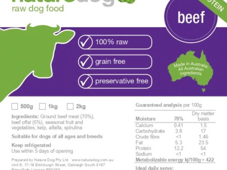 NatureDog Raw Beef Frozen Dog Food 500g on Sale