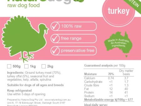 NatureDog Raw Turkey Frozen Dog Food 500g For Discount