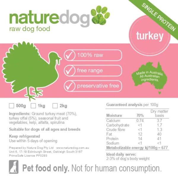 NatureDog Raw Turkey Frozen Dog Food 500g For Discount