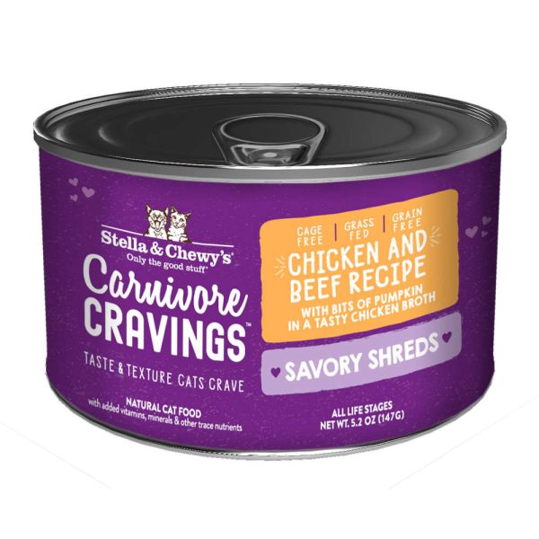 3 FOR $14.40: Stella & Chewy s Carnivore Cravings Savory Shreds Chicken & Beef in Broth Grain-Free Canned Cat Food 5.2oz Online Sale