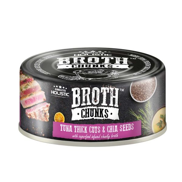 Absolute Holistic Broth Chunks Tuna Thick Cuts & Chia Seeds Grain-Free Canned Food For Cats & Dogs 80g Fashion