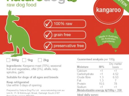 NatureDog Raw Kangaroo Frozen Dog Food 500g Sale