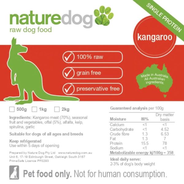 NatureDog Raw Kangaroo Frozen Dog Food 500g Sale