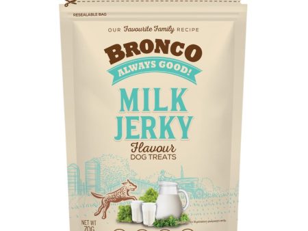 4 FOR $11.50: Bronco Jerky Milk Flavour Dog Treats 70g Supply