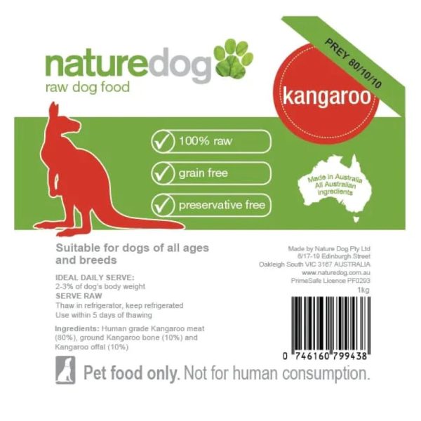 NatureDog Prey Model Raw Kangaroo Frozen Dog Food 1kg For Sale