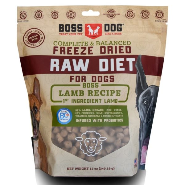 BUNDLE DEAL w FREE Wipes : Boss Dog Lamb Grain-Free Freeze-Dried Raw Dog Food 12oz on Sale