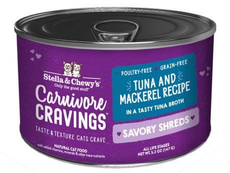 3 FOR $14.40: Stella & Chewy s Carnivore Cravings Savory Shreds Tuna & Mackerel in Broth Grain-Free Canned Cat Food 5.2oz For Discount