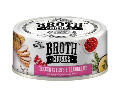 Absolute Holistic Broth Chunks Chicken Cutlets & Cranberry Grain-Free Canned Food For Cats & Dogs 80g For Cheap