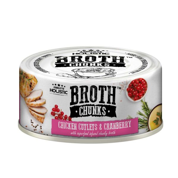 Absolute Holistic Broth Chunks Chicken Cutlets & Cranberry Grain-Free Canned Food For Cats & Dogs 80g For Cheap