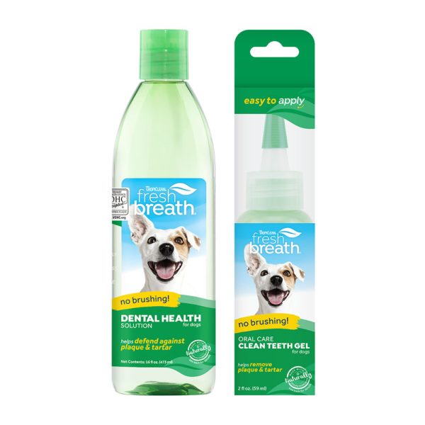 Tropiclean Fresh Breath Oral Care Water Additive & Clean Teeth Gel Bundle For Dogs Supply