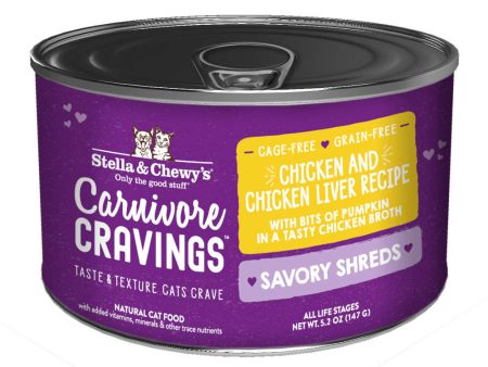 3 FOR $14.40: Stella & Chewy s Carnivore Cravings Savory Shreds Chicken & Chicken Liver in Broth Grain-Free Canned Cat Food 5.2oz on Sale