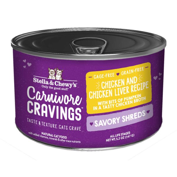 3 FOR $14.40: Stella & Chewy s Carnivore Cravings Savory Shreds Chicken & Chicken Liver in Broth Grain-Free Canned Cat Food 5.2oz on Sale