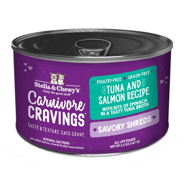 3 FOR $14.40: Stella & Chewy s Carnivore Cravings Savory Shreds Tuna & Salmon in Broth Grain-Free Canned Cat Food 5.2oz Cheap