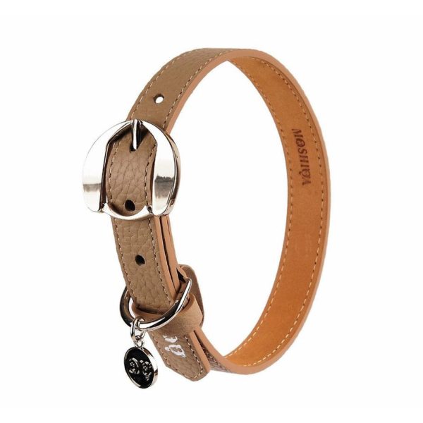 Moshiqa Hachiko Leather Dog Collar (Dark Beige) Supply