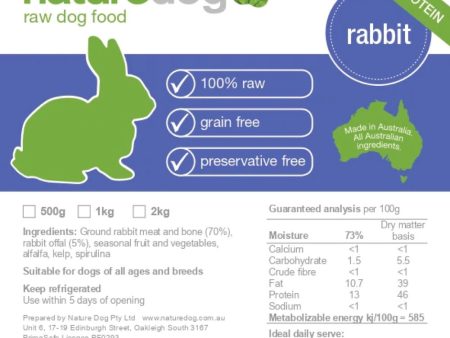 NatureDog Raw Rabbit Frozen Dog Food 500g Sale