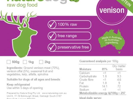 NatureDog Raw Venison Frozen Dog Food 500g Fashion