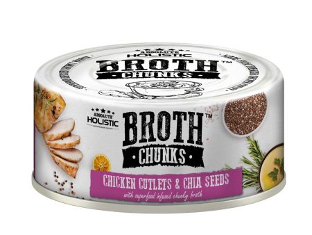 Absolute Holistic Broth Chunks Chicken Cutlets & Chia Seeds Grain-Free Canned Food For Cats & Dogs 80g Sale