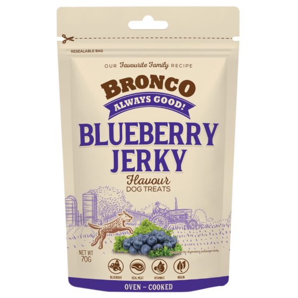 4 FOR $11.50: Bronco Jerky Blueberry Flavour Dog Treats 70g Online