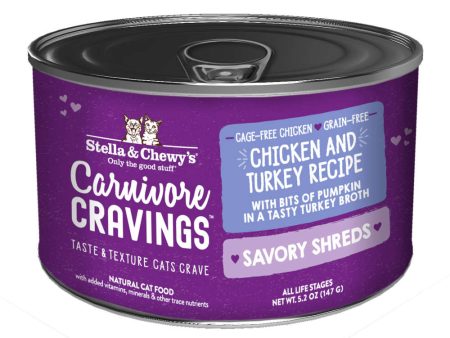 3 FOR $14.40: Stella & Chewy s Carnivore Cravings Savory Shreds Chicken & Turkey in Broth Grain-Free Canned Cat Food 5.2oz For Discount