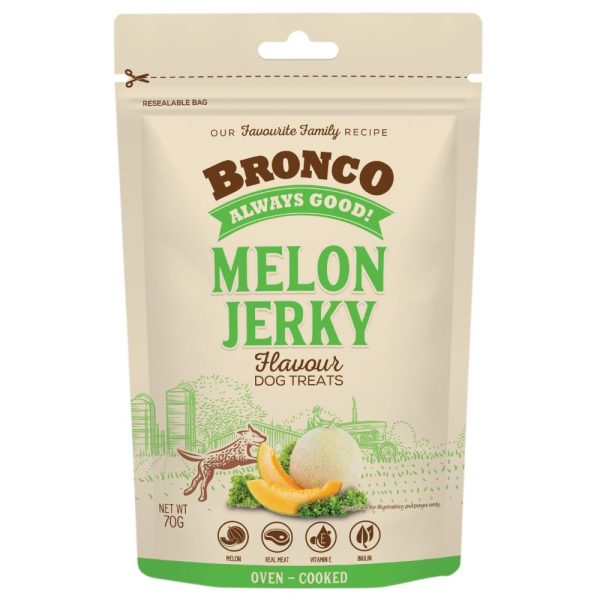 4 FOR $11.50: Bronco Jerky Melon Flavour Dog Treats 70g For Sale