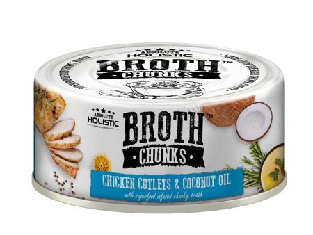 Absolute Holistic Broth Chunks Chicken Cutlets & Coconut Oil Grain-Free Canned Food For Cats & Dogs 80g For Sale